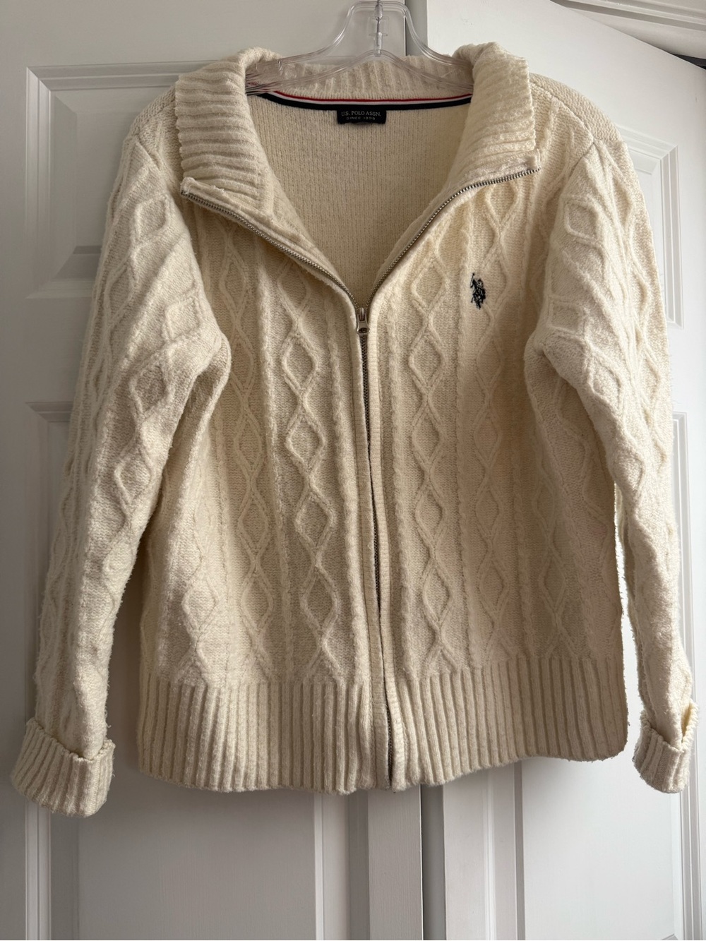 U.S. Polo Assn. Cream Cable-Knit Zip Cardigan
